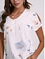 お買い得  レディースＴシャツ-女性用 Tシャツ ヘンリーシャツ フラワー ボタン 切り抜き プリント 祝日 週末 ベーシック 半袖 ラウンドネック ホワイト