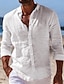 preiswerte Baumwoll-Leinenhemd-Herren Hemd leinenhemd Knopfhemd Sommerhemd Strandhemd Schwarz Weiß Rosa Langarm Glatt Umlegekragen Frühling Sommer Casual Täglich Bekleidung