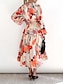abordables Robes à motifs-Femme Robe casual Robe Trapèze Floral Imprimer Col V robe longue Vacances manche longue Eté