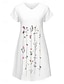preiswerte bedruckte Kleider aus Baumwolle und Leinen-Damen Weißes Kleid Baumwoll-Leinenkleid Midikleid Bestickt Täglich V Ausschnitt Kurzarm Sommer Frühling Weiß Blau Blumen
