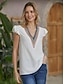 preiswerte Basic-Damenoberteile-Damen Hemd Spitzenhemd Glatt Spitze Rüsche Festtage Ausgehen Elegant Kurzarm V Ausschnitt Weiß