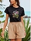 Χαμηλού Κόστους Γυναικεία T-Shirts-Γυναικεία Καλοκαιρινές κορυφές Μπλούζα Κεντητό Κοντομάνικο Στρογγυλή Ψηλή Λαιμόκοψη Μαύρο Καλοκαίρι Άνοιξη