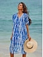 olcso Mintás ruhák-Női Sifon Tunika ruha Nyomtatott V-alakú Midi ruha Stílusos Vakáció Rövid ujjú Nyár