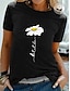 olcso Női pólók-Női Póló Fekete Fehér Sárga Grafika Százszorszép Nyomtatott Rövid ujjú Napi Alkalmi Alap Kerek Szokványos 100% pamut Virágos téma S