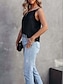 abordables Camisetas y camisolas de mujer-Mujer Camiseta sin mangas Chaleco Satén Plano Casual Espalda al Aire Negro Sin Mangas Moda Moderno Un Hombro Verano