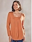 cheap Plain tee-Women&#039;s T Shirt Burgundy Tee Dressy Tops Plain Daily Basic Beach Long Sleeve Square Neck Regular Tops Casual White long sleeve Blue long sleeve Black long sleeve Wine red long sleeves Pink Fall