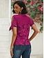 baratos T-Shirts de mulher-Mulheres Camiseta Camisa Henley Floral Botão Com Corte Imprimir Casual Feriado Moda Manga Curta Decote V Rosa Primavera Verão