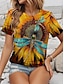 olcso Női pólók-Női Tunika Napraforgó Hétvége Hawaii Rövid ujjú Terített nyak Narancssárga Nyár