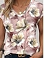 baratos T-Shirts de mulher-Mulheres Camiseta Floral Casual Imprimir Rosa Manga Curta Tropical Moda Decote V Verão