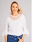 cheap Basic Women&#039;s Tops-Women&#039;s Shirt Blouse Plain Contrast Lace Embroidered Eyelet White Half-Sleeve Elegant Basic Round Neck Summer