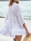 ieftine rochii simple-Pentru femei Rochie albă Rochie Mini Bumbac Cu Șiret Bufantă Vacanță Plajă De Bază Rotund Lungime Manșon 3/4 Alb Culoare