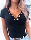 Недорогие Базовые плечевые изделия для женщин-Футболка Жен. Черный Полотняное плетение Сексуальные платья Для улицы Повседневные Мода V-образный вырез Стандартный S