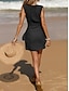 ieftine rochii simple-Pentru femei Rochie albă Rochie Mini Bumbac Cu Șiret Vacanță Plajă De Bază În V Fără manșon Negru Alb Trifoi Culoare