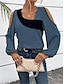 رخيصةأون ملابس علوية أساسية للنساء-قميص بلوزة نسائي نبيذ أزرق البيج ألوان متناوبة مقصوص شارع مناسب للبس اليومي موضة V رقبة عادي S