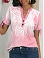 olcso Női pólók-Női Póló Hétköznapi Elegáns Rövid ujjú V-alakú Arcpír rózsaszín Nyár
