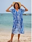 olcso Mintás ruhák-Női Sifon Tunika ruha Batikolt Nyomtatott V-alakú Midi ruha Stílusos Alkalmi Vakáció Rövid ujjú Nyár