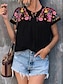 cheap Women&#039;s Blouses &amp; Shirts-Women&#039;s Shirt Blouse Floral Casual Lace up Embroidered Black Short Sleeve Fashion Boho Round Neck Summer