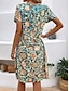 Χαμηλού Κόστους Print Φορέματα-Γυναικεία Καθημερινό φόρεμα Κοντομάνικο φόρεμα Φλοράλ Στάμπα Στρογγυλή Ψηλή Λαιμόκοψη Μίντι φόρεμα Ημερομηνία Διακοπές Κοντομάνικο Καλοκαίρι