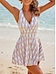 זול בגדי ים של מעצבים-שמלת שחייה עם הדפס עלים עם צווארון V