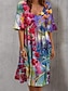 abordables Robes à motifs-Femme Robe casual Floral A Volants Imprimer Col en U Mini robe Vacances Demi Manches Eté