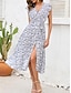 cheap Print Dresses-Women&#039;s Casual Dress T Shirt Dress Tee Dress Wrap Dress Ruffle Print V Neck Midi Dress Vacation Short Sleeve Summer