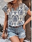 ieftine Tricouri Damă-Pentru femei Tricou Floral Casual Zilnic Imprimeu Bleumarin Manșon scurt Modă În V Vară