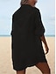 voordelige Jurken-Dames Mini-jurk Linnen-geïnspireerde jurken Witte jurk Shirtjurk Bedekken Hawaii Vakantie Feestdagen Strand Ruim Passend Lange mouw Overhemdkraag Zwart Wit Zomer