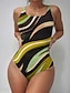 cheap One-piece swimsuits-Women&#039;s Normal Swimwear One Piece Monokini Bathing Suits Swimsuit Open Back Printing High Waisted Striped Scoop Neck Sports Fashion Bathing Suits