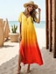 abordables Vestidos estampados-Mujer Algodón Vestido informal Ombre Arco iris muslo partido Escote en Pico vestido largo vestido largo Tropical Vacaciones Manga Corta Verano