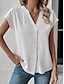 cheap Women&#039;s Blouses &amp; Shirts-Women&#039;s Shirt Blouse Plain Casual Button Print White Short Sleeve Fashion Streetwear Split Neck Summer