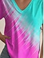 Χαμηλού Κόστους Γυναικεία T-Shirts-Γυναικεία Μπλουζάκι Ombre Διαβάθμιση χρώματος Σπίτι Causal Αργίες Στάμπα Φούξια Κοντομάνικο Στυλάτο Καθημερινό Λαιμόκοψη V Καλοκαίρι
