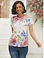 olcso Női pólók-Női Póló Virágos Nyomtatott Napi Hétvége Divat Rövid ujjú Kerek Fekete Nyár