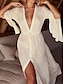 voordelige effen jurken-Dames Witte jurk Lange jurk maxi-jurk Katoen nappi Trekkoord Vakantie Strand Hawaii Maxi V-hals Lange mouw Zwart Wit Blozend Roze Kleur