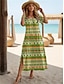 Χαμηλού Κόστους vintage print φορέματα-Γυναικεία Στάμπα Vintage Φόρεμα Μίντι φόρεμα Γεωμετρικό Λαιμόκοψη Κοντομάνικο Παραλία Καλοκαίρι Άνοιξη Κίτρινο Ρουμπίνι