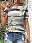 preiswerte T-Shirts für Damen-Damen T Shirt Blumen Gestreift Täglich Wochenende Bedruckt Schwarz Kurzarm Modisch Rundhalsausschnitt Sommer