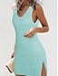 billiga enkla klänningar-Dam Vit klänning Mini klänning Ihålig Semester Strand Streetwear Sexig V-hals Ärmlös Svart Vit Blå Färg