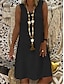 Χαμηλού Κόστους σχέδιο βαμβακερά &amp; λινά φορέματα-Γυναικεία Καθημερινό φόρεμα Φόρεμα από βαμβακερό λινό Αμάνικο φόρεμα Μίντι φόρεμα Βασικό Βασικό Καθημερινά Λαιμόκοψη V Αμάνικο Καλοκαίρι Άνοιξη Μαύρο Κίτρινο Σκέτο