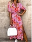 olcso Mintás ruhák-Női hétköznapi ruha A vonalú ruha Virágos Hasított Nyomtatott V-alakú Hosszú ruha Maxi ruha Vakáció Rövid ujjú Nyár