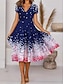 Χαμηλού Κόστους Print Φορέματα-Γυναικεία Καθημερινό φόρεμα Φόρεμα σε γραμμή Α Φλοράλ Στάμπα Λαιμόκοψη V Μίντι φόρεμα Διακοπές Κοντομάνικο Καλοκαίρι