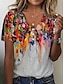 abordables T-shirts Femme-Femme T shirt Tee Chemise Henley Shirt Floral Graphic Casual du quotidien Bouton Découpé Imprimer Jaune Manche Courte Imprimé Col V Eté
