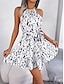 cheap Print Dresses-Women&#039;s Chiffon Casual Dress Ruffle Print Halter Neck Mini Dress Vacation Beach Sleeveless Summer