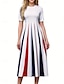 cheap Print Dresses-Women&#039;s Stripe Pleated Crew Neck Long Dress Maxi Dress Elegant Stylish Party Date Short Sleeve Summer