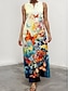 cheap Print Dresses-Women&#039;s Casual Dress Summer Color Block Print V Neck Maxi Holiday Vacation Short Sleeve Summer