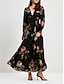 cheap Print Casual Dress-Chiffon Floral Print Cinched Waist Maxi Dress