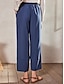 billige Basis damenederdeler-Dame kinesisk Posete bukser Lin i bomull Sidelommer Posete Medium Midje Ankel-lengde Navyblå Sommer