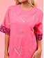 お買い得  レディースＴシャツ-女性用 Tシャツ ハート スパンコール カジュアル 日常 ファッション 近代の ハーフスリーブ クルーネック ピンク 夏