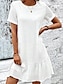 cheap Plain Dresses-Women&#039;s White Dress Mini Dress Ruffle Eyelet Date Streetwear Basic Crew Neck Short Sleeve White Color