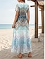 olcso Mintás ruhák-Női hétköznapi ruha Grafika Split Hem V-alakú Maxiruha Boho Vakáció Rövid ujjú Nyár