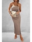 رخيصةأون فساتين عادية-نسائي لباس غير رسمي فستان طويل ماكسي منفصل مواعدة أناقة الشارع دون الكتف بدون كم أسود أبيض وردي بلاشيهغ اللون