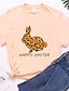 baratos T-Shirts de mulher-Mulheres Camiseta Algodão Animal Leopardo Letra Imprimir Final de semana Moda Manga Curta Decote Redondo Amarelo Verão